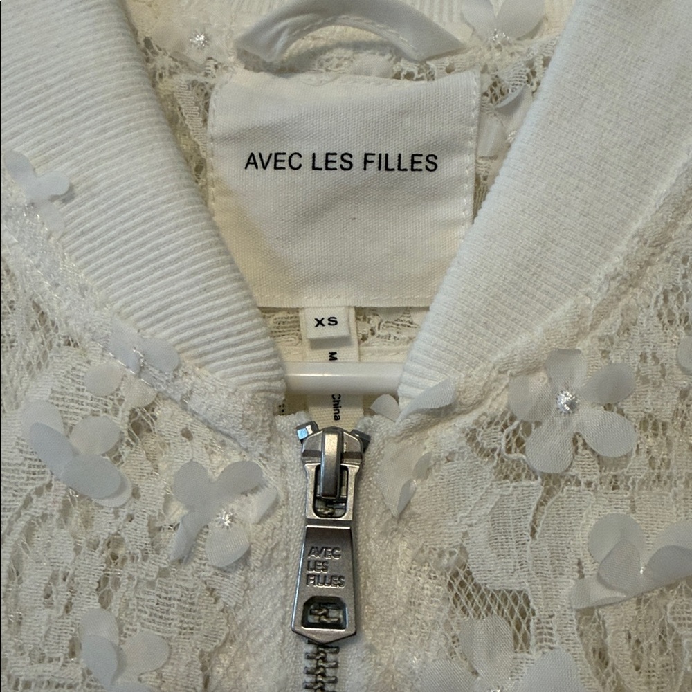 Avec Les Filles Lace Crop Bomber Jacket White Size XS - Picture 4 of 13